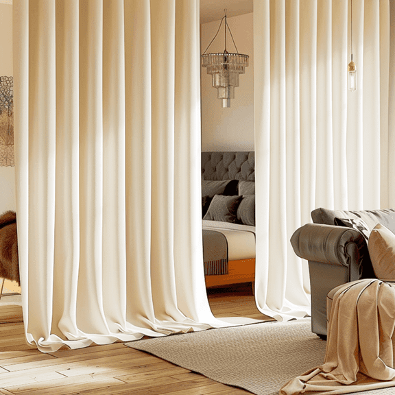 SMILETIME Wall Divider Curtain for Living Room, Noise Reduction Privacy Curtain with Rod Pocket Curtain for Bedroom/Kids Room, 2 Panels