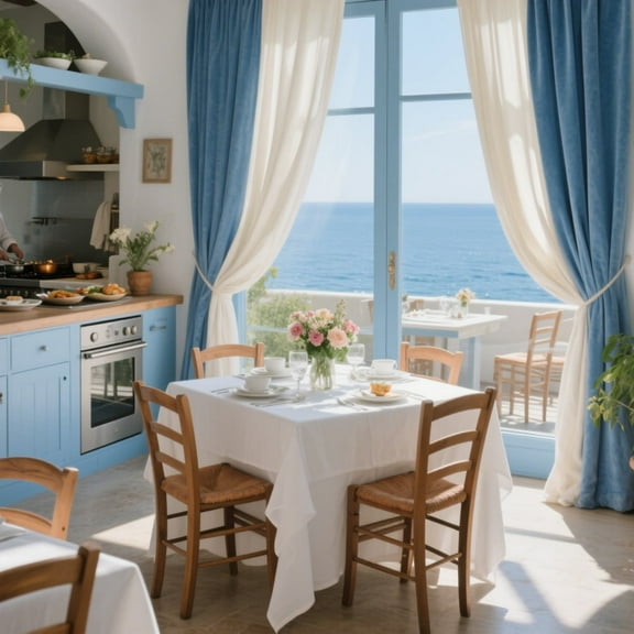 SMILETIME White & Sky Blue 4 Panels Set Rod Pocket Design Light-Filtering & Thermal Insulation Ideal for Living Room, Bedroom & Office Windows