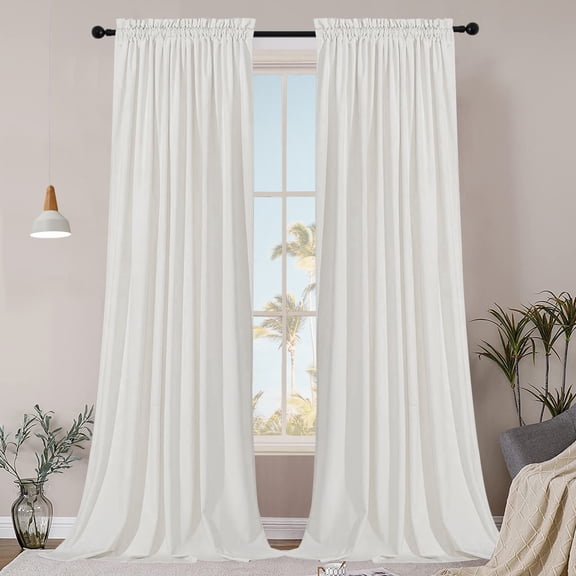 SMILETIME White Velvet Curtains with Rod Pocket Thermal Insulated Soft Privacy Room Darkening Velvet Drapes for Bedroom and Living Room, Set of 2 Panels, 52 x 96 Inches Long