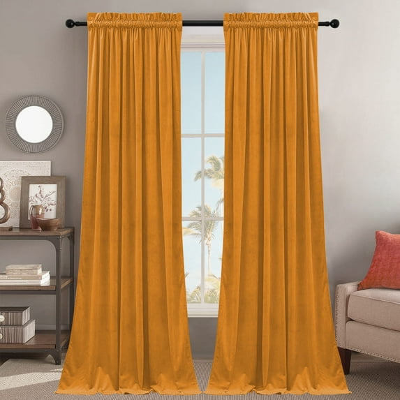 SMILETIME Yellow Velvet Curtains with Rod Pocket Thermal Insulated Soft Privacy Room Darkening Velvet Drapes for Bedroom and Living Room, Set of 2 Panels, 52 x 108 Inches Long