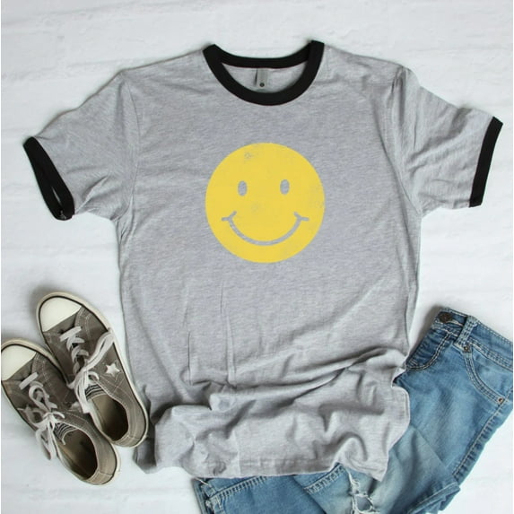 SMILEY FACE Graphic Ringer Tee
