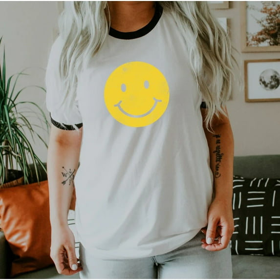 SMILEY FACE Graphic Ringer Tee