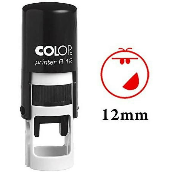 SMILEY FACE Self Inking Mini Rubber Stamp Colop Round Decorative Teachers Stamps 12mm