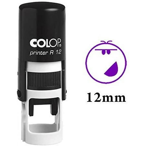 SMILEY FACE Self Inking Mini Rubber Stamp Colop Round Decorative Teachers Stamps 12mm