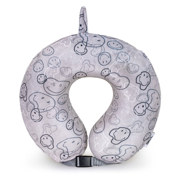 SMILEY Grey Melted Smiley Marshmallow Memory Foam Travel Pillow