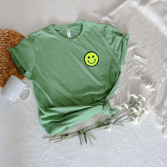 SMILEY HAPPY FACE Embroidery Patch Short sleeve Tees Plus Size