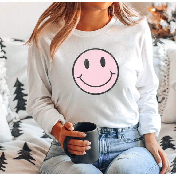 SMILEY HAPPY FACE Graphic Long Sleeve T-Shirt