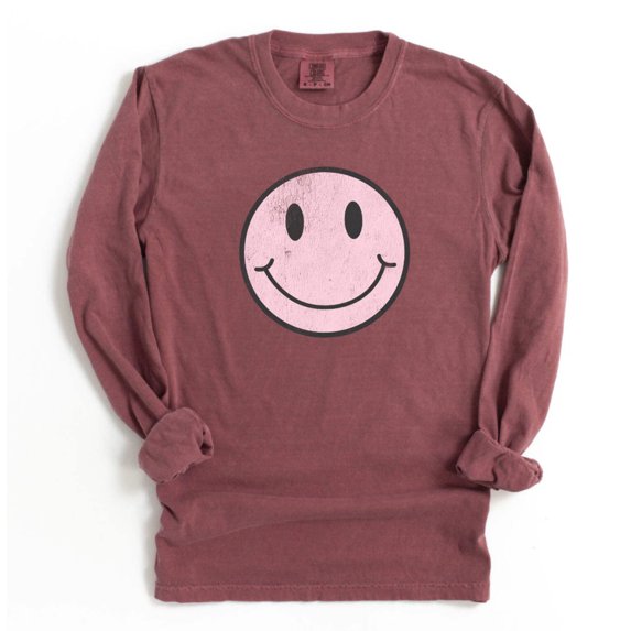 SMILEY HAPPY FACE Graphic Long Sleeve T-Shirt
