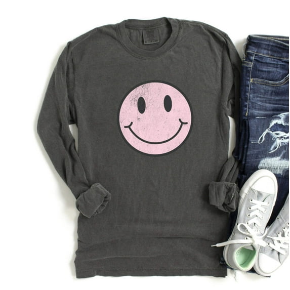 SMILEY HAPPY FACE Graphic Long Sleeve T-Shirt