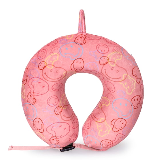 SMILEY Pink Melted Smiley Marshmallow Memory Foam Travel Pillow