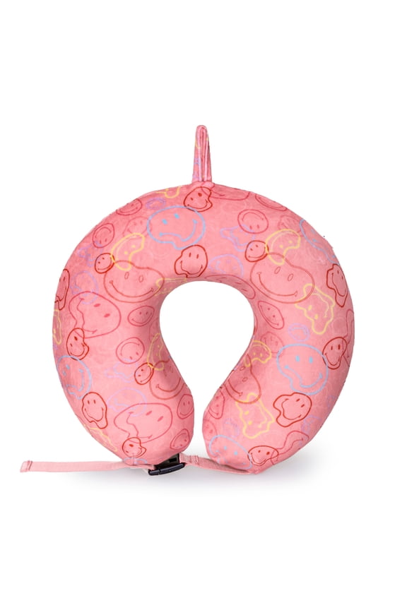 Pink Melted Smiley Marshmallow Memory Foam Travel Pillow