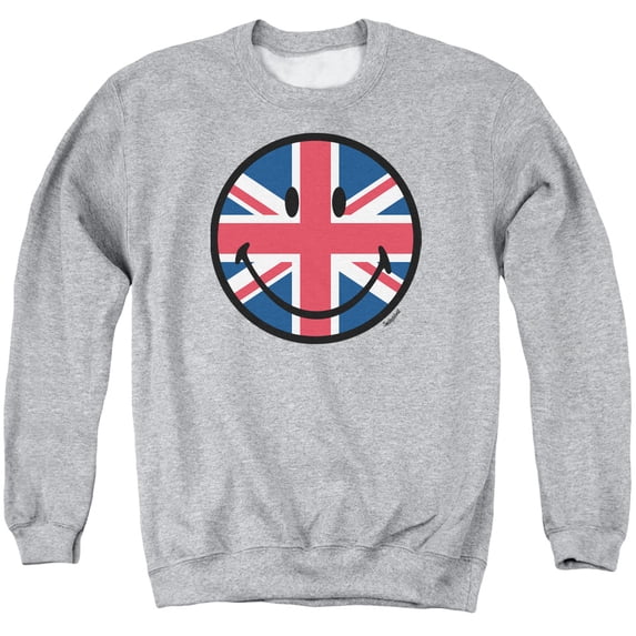 SMILEY WORLD/UNION JACK FACE-ADULT CREWNECK SWEATSHIRT-ATHLETIC HEATHER-SM