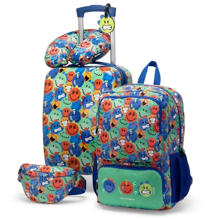 SMILEYWORLD Smileysaurus 18" Airline Approved 5-Piece Carry-on Suitcase Set