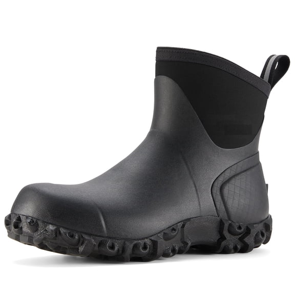 SMILIN Ankle Rain Boots for Men Rubber Waterproof Outdoor Mud Bootie,Black,US Size 11