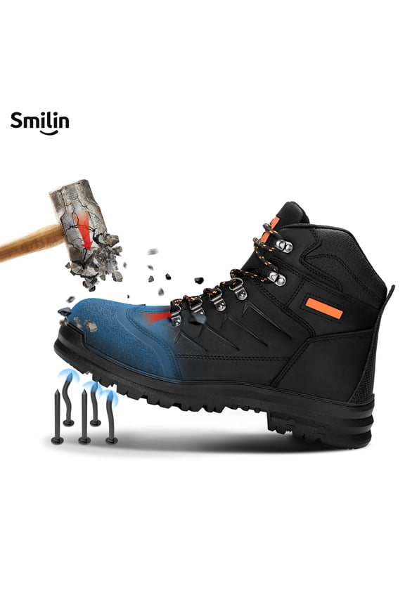 Mens Steel Toe Work Boots, Water Resistant Puncture Proof Oil and Slip Resistant Safety Industrial Boots, Black, Size 11