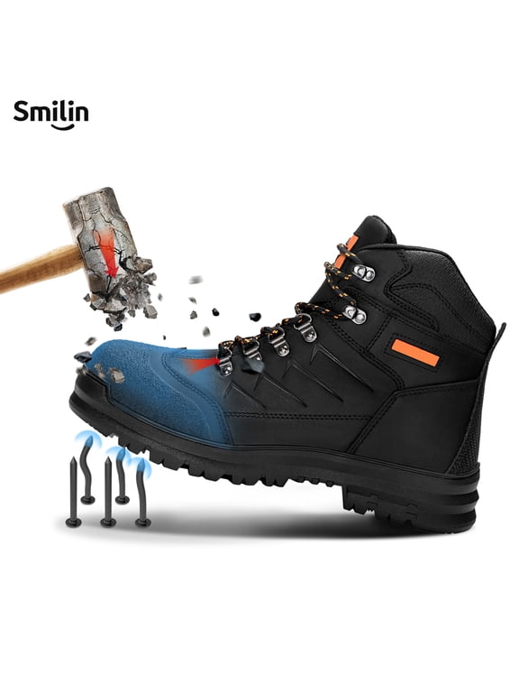 Mens Steel Toe Work Boots, Water Resistant Puncture Proof Oil and Slip Resistant Safety Industrial Boots, Black, Size 12