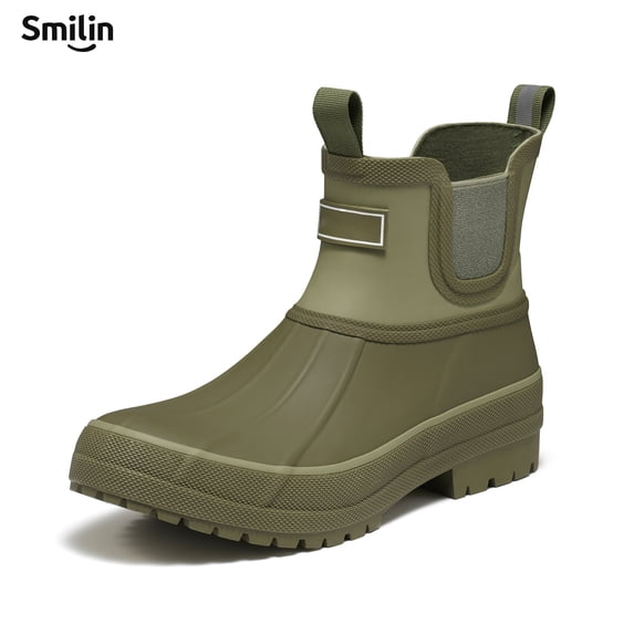 SMILIN Shell Wide Round Toe Rain Boots for Women, Classic Chelsea Women's Rubber Garden Shoes, Green, Size 6
