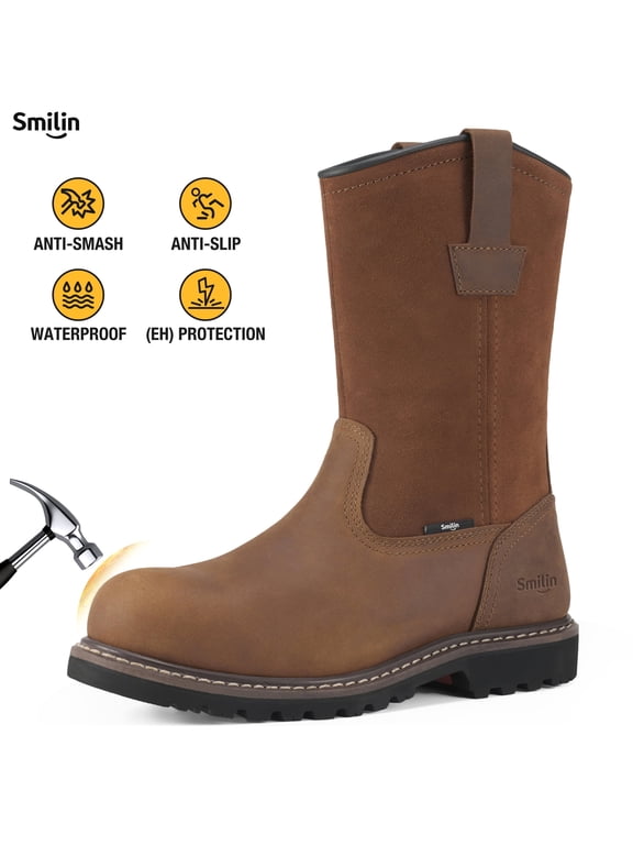 Waterproof Steel Toe Boots for Men, Industrial Construction Non-slip Work Safety Shoes,Light Brown,US size 11