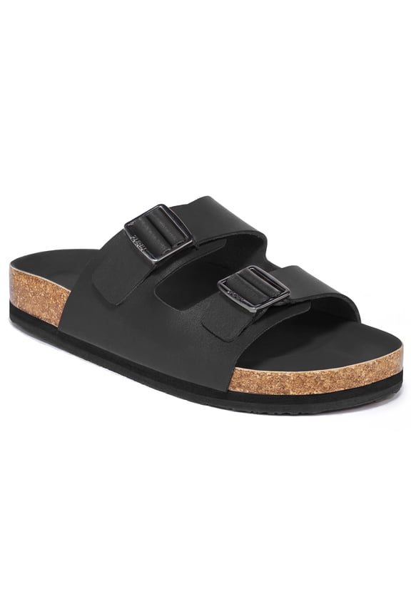 Women's Adjustable Buckle Suede/Leather Clog Sandals, Arch Support water-resistant Slides for Daily Wear, Leather Black Size 9