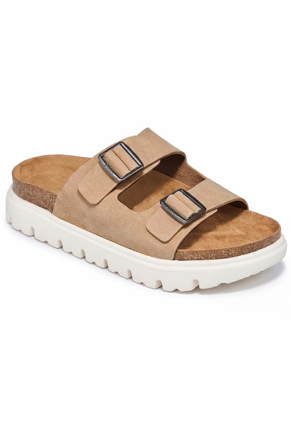 Women's Chunky Platform Clog Sandals - Adjustable Buckle Suede Slides with Arch Support Waterproof for Daily Wear, Chestnut Size 6