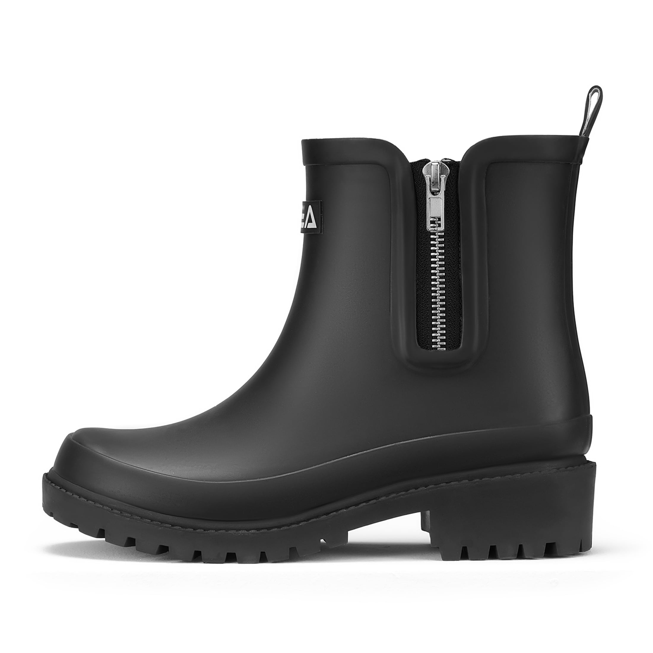 SMILIN Women’s Waterproof Chelsea Ankle Rain Boots with Side Zipper,Black, US Size 10