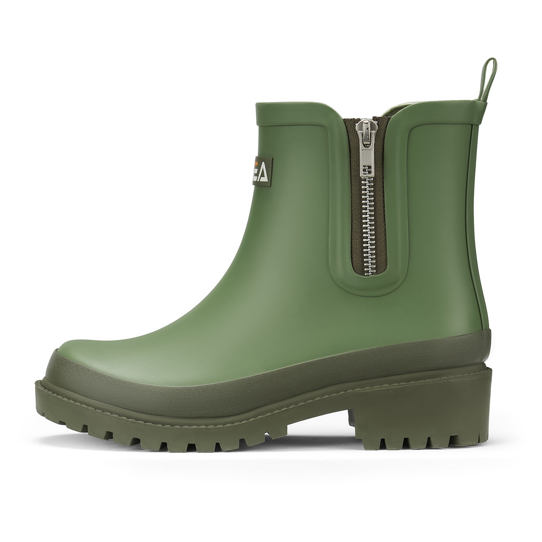 SMILIN Women’s Waterproof Chelsea Ankle Rain Boots with Side Zipper,Green, US Size 10