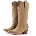 thumbnail image 1 of SMILIN Women's Western Cowgirl Boots, Embroidered Pointed Toe Mid-Calf Country Boots, Khaki, Size 8, 1 of 9