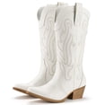 thumbnail image 1 of SMILIN Women's Western Cowgirl Boots, Embroidered Pointed Toe Mid-Calf Country Boots, White, Size 11, 1 of 9