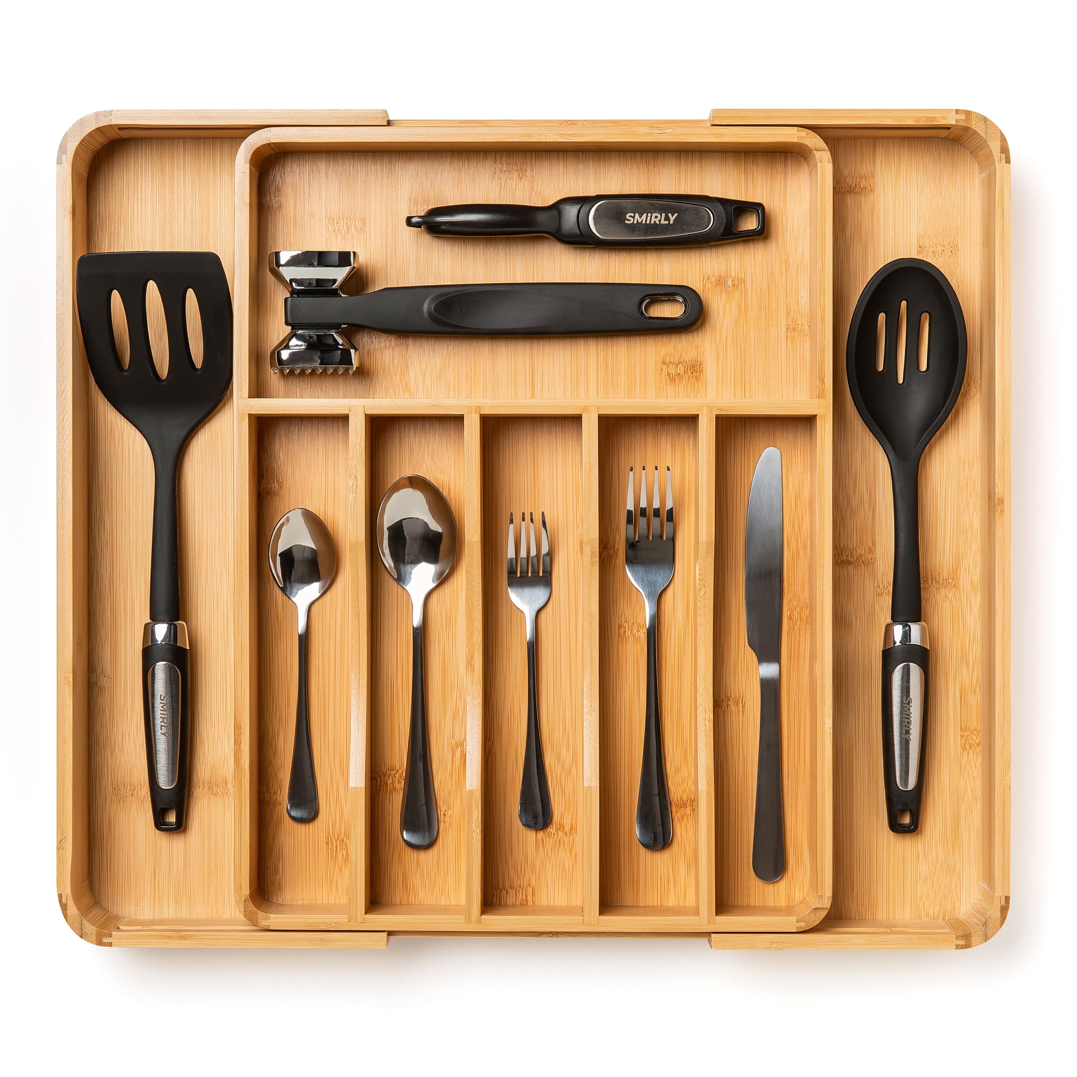 Expandable Bamboo Kitchen Drawer Organizer with 8 Slots