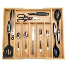 SMIRLY 8-Slot Bamboo Kitchen Drawer Organizer Expandable Utensil Tray for Drawers