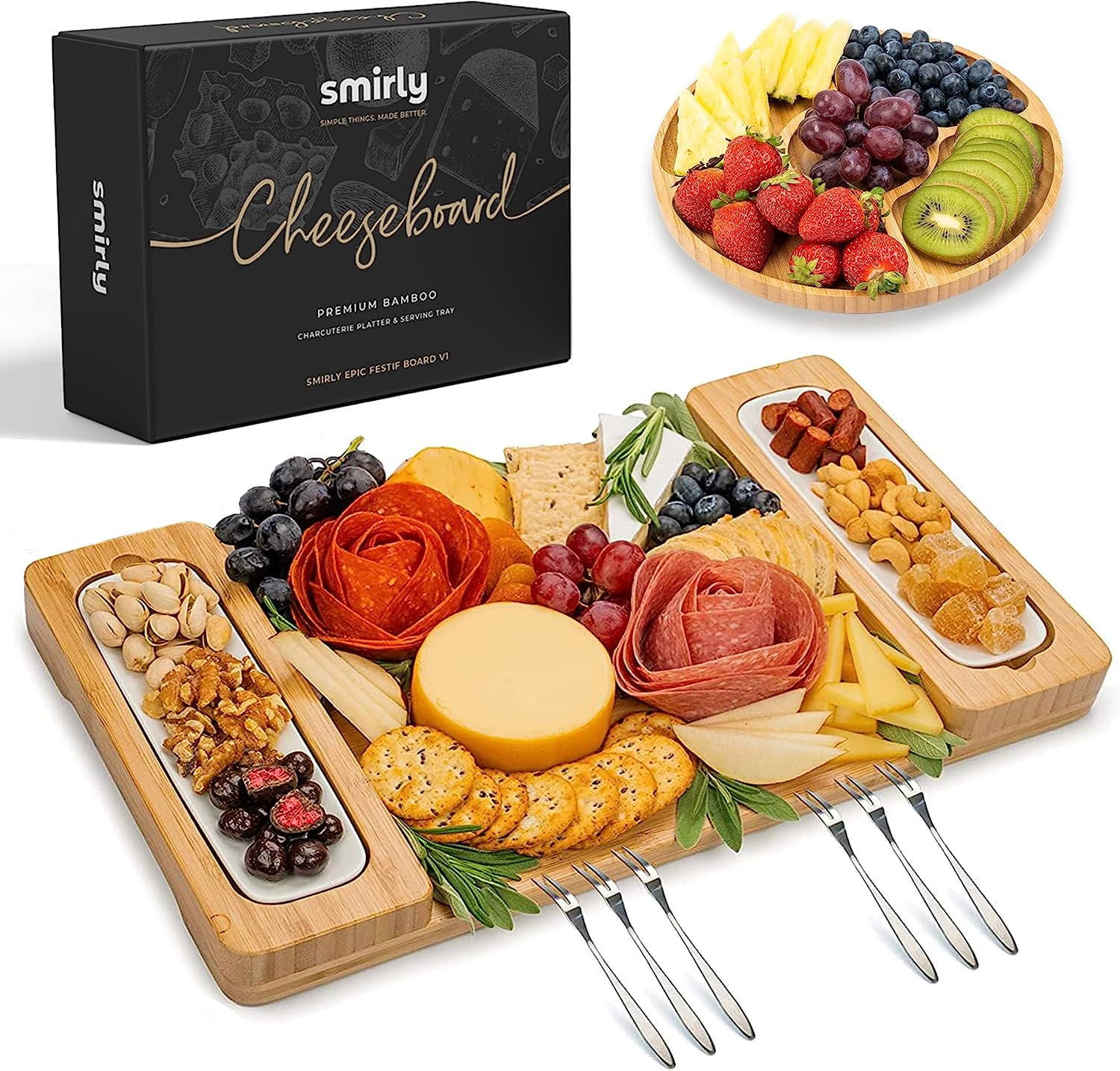 SMIRLY Bamboo Cheese Board Set Large Charcuterie Board Set Wooden