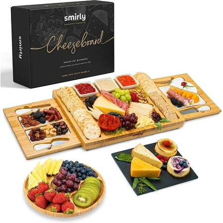 SMIRLY Charcuterie Board Set Large 2-Sided Cheese Board with Fruit Tray & Accessories