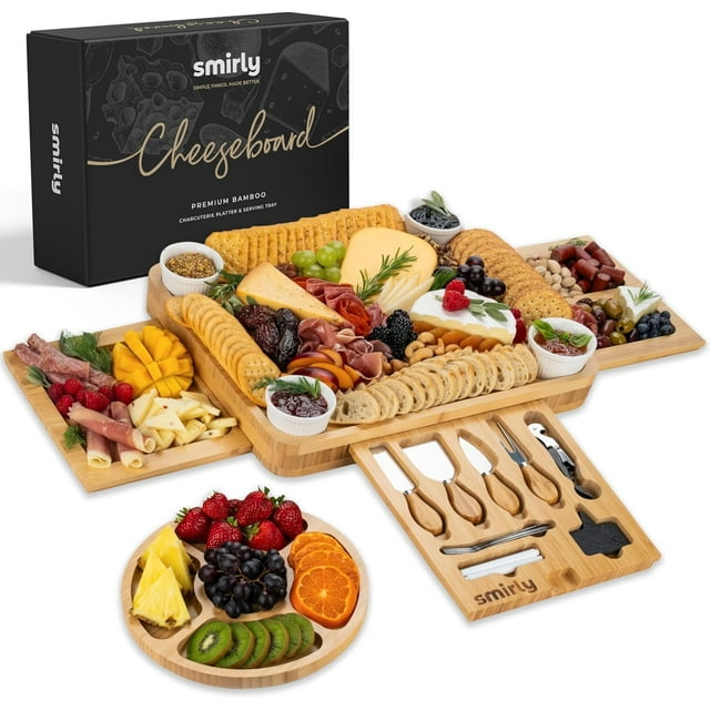 SMIRLY Large 3Sided Charcuterie Board Set with Serving Compartments