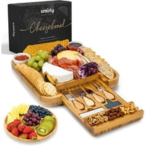 SMIRLY Charcuterie Board Set Large Bamboo Cheese Board with Fruit Tray & 2 Ceramic Bowls