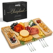 SMIRLY Charcuterie Boards Gift Set All-In-One Cheese Board Set with 2 Serving Trays, Brown