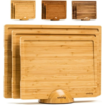 SMIRLY Cutting Board Set Small, Medium & Large Bamboo Cutting Boards with Holder, Natural