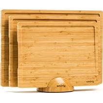 SMIRLY Cutting Board Set Small, Medium & Large Bamboo Cutting Boards with Holder, Natural