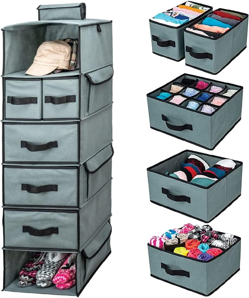 SMIRLY 6Shelf Hanging Closet Organizer with Removable Drawers, Clothes