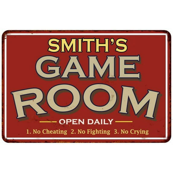 SMITH'S Game Room Sign Vintage Look 16 x 24 Matte Finish Metal 116240001426