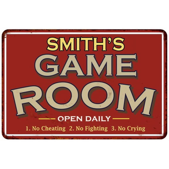 SMITH'S Game Room Sign Vintage Look 8 x 12 High Gloss Metal 208120001426