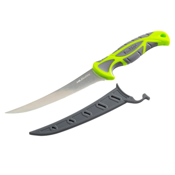 Smiths 51208 Mr. Crappie 6-Inch Curved Slab-Sticker Fillet Knife Green Stainless Steel Blade TPE Soft Grip Handle Durable Plastic Sheath Lanyard Hole