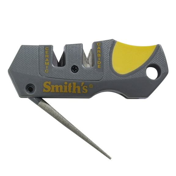 Smiths 50918 Pocket Pal Knife Sharpener - Preset Carbide & Ceramic Stone - Fold-Out Diamond Coated Rod - Outdoor Knife & Hook Sharpener - Handheld, Compact, Lightweight - Ergonomic Grip Multitool