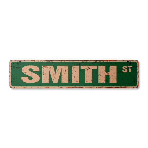 SMITH Vintage Aluminum Street Sign Childrens Name Room Metal Sign rustic metal tin | Indoor/Outdoor | 18" Wide