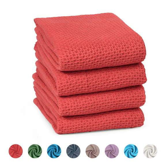 SMIXLN Kitchen Towels, 100% Cotton Waffle Weave Dish Towels for Kitchen, Soft Absorbent Quick Dry Kitchen Towel Set, 13 x 28 Inches, 4 Pack, Red