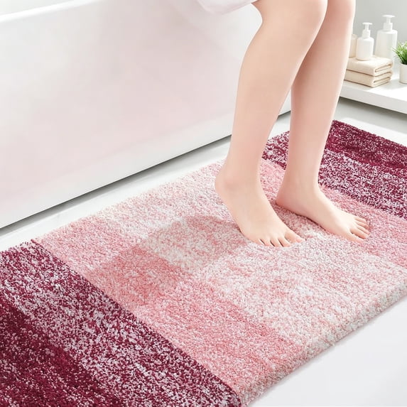SMIXLN Bathroom Rugs, Plush Microfiber Bath Mat, 1.18 in Thick Absorbent Large Bath Rug, Non-Slip Washable Bath Mat for Bathroom Floor, Burgundy, 20" x 30"