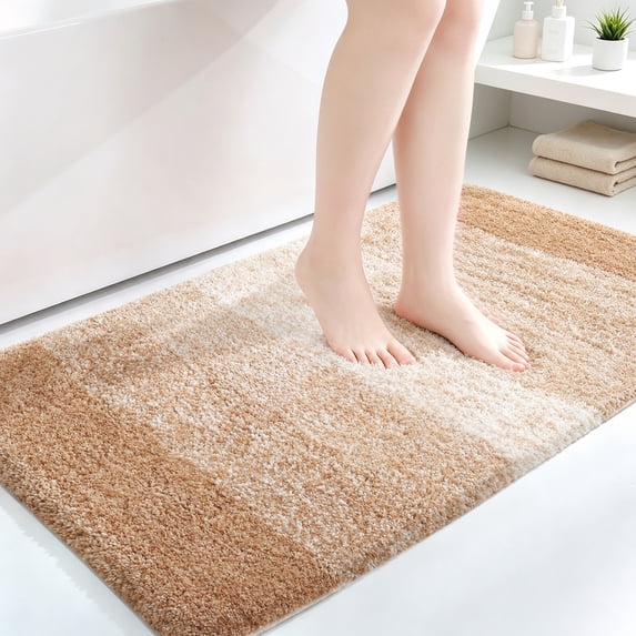 SMIXLN Bathroom Rugs, Plush Microfiber Bath Mat, 1.18 in Thick Absorbent Large Bath Rug, Non-Slip Washable Bath Mat for Bathroom Floor, Beige, 16" x 24"