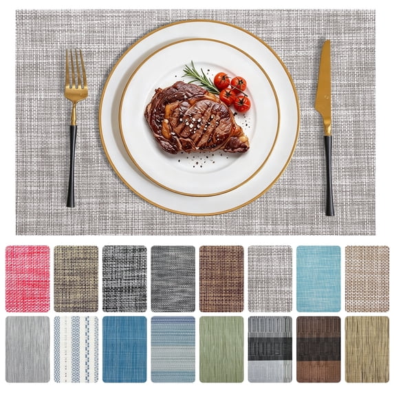 SMIXLN Placemats Set of 4, Vinyl Woven Place Mats for Kitchen Table Indoor/Outdoor, Washable Placemat Wipeable Dining Table Mats, Beige, 12x18 Inch