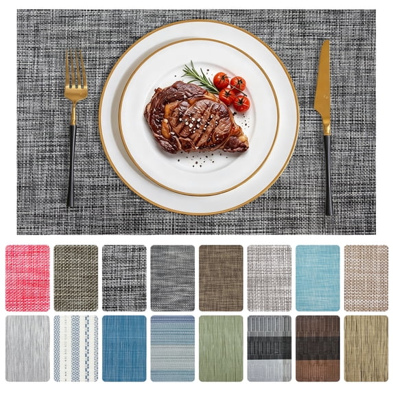 SMIXLN Placemats Set of 4, Vinyl Woven Place Mats for Kitchen Table Indoor/Outdoor, Washable Placemat Wipeable Dining Table Mats, Gray, 12x18 Inch