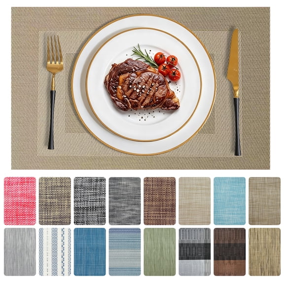 SMIXLN Placemats Set of 4, Vinyl Woven Place Mats for Kitchen Table Indoor/Outdoor, Washable Placemat Wipeable Dining Table Mats, Stone, 12x18 Inch