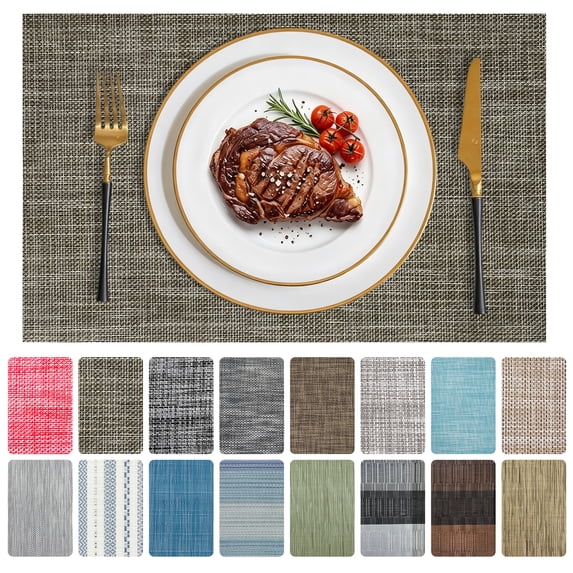 SMIXLN Placemats Set of 6, Vinyl Woven Place Mats for Kitchen Table Indoor/Outdoor, Washable Placemat Wipeable Dining Table Mats, Brown, 12x18 Inch